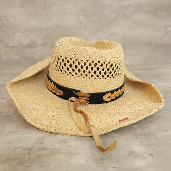 Bullhide Straw Cowboy Hat Womens Small Leather Beaded Concho Band Western Rodeo - Picture 4 of 15